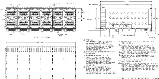 TE 2007562-5 SFP+ Cage Assembly 2x6 Port With Integrated Connector Included Lightpipe