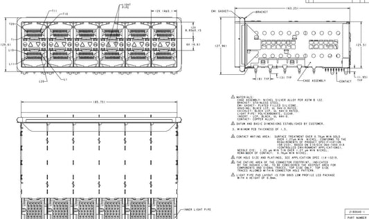 TE 2180640-1 SFP+ Receptacle With Cage Ganged (2x6) Connector 240 (20 x 12) Position Included Lightpipe