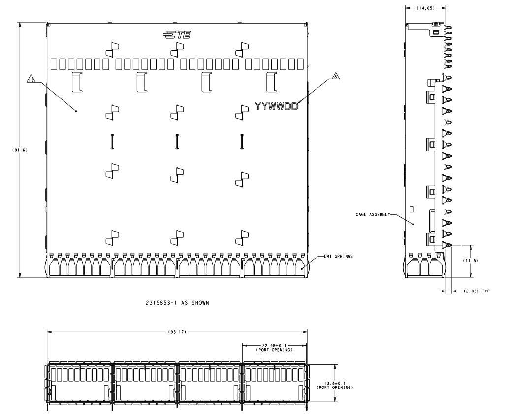 TE 2315853-2 OSFP Cage Ganged (1 x 4) Connector Press-Fit Through Hole Right Angle