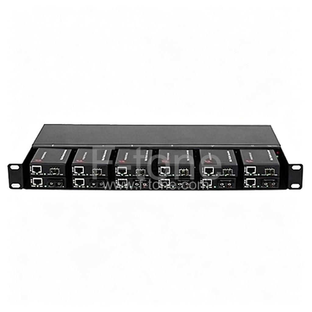 1U Height 12 Slots Mini Media Converter Rack Mount Chassis with Dual Power DC -48V