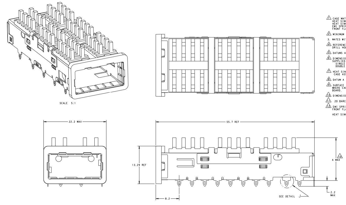 1551892-2 TE ZQSFP+ Cage Assembly With Heat Sink 25 Gb/s