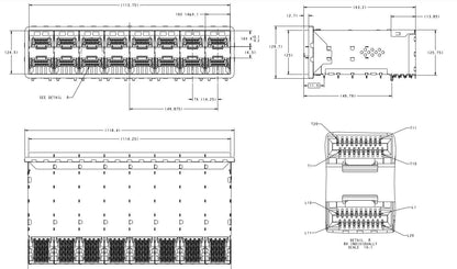 TE 2198346-5 zSFP+ Receptacle with Cage Ganged (2x8) Connector External Springs 32 Gb/s
