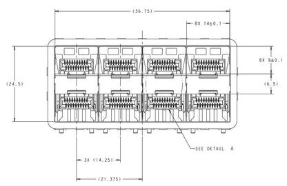 TE 2339978-8 zSFP+ Cage Assembly 2x4 Port With Connector 56 Gb/s Integrated Lightpipes