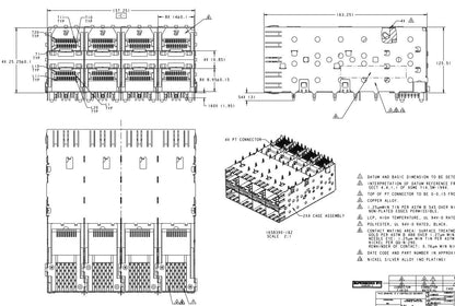 1658390-2 2x4 Port 160 P SFP Cage Assembly PRESS FIT EMI Springs Through Hole