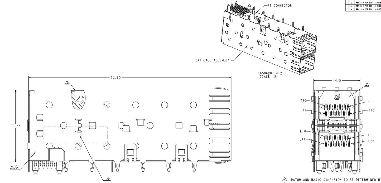 1658628-2 SFP Cage Assembly with Integrated Connector 4 Gbs EMI Springs