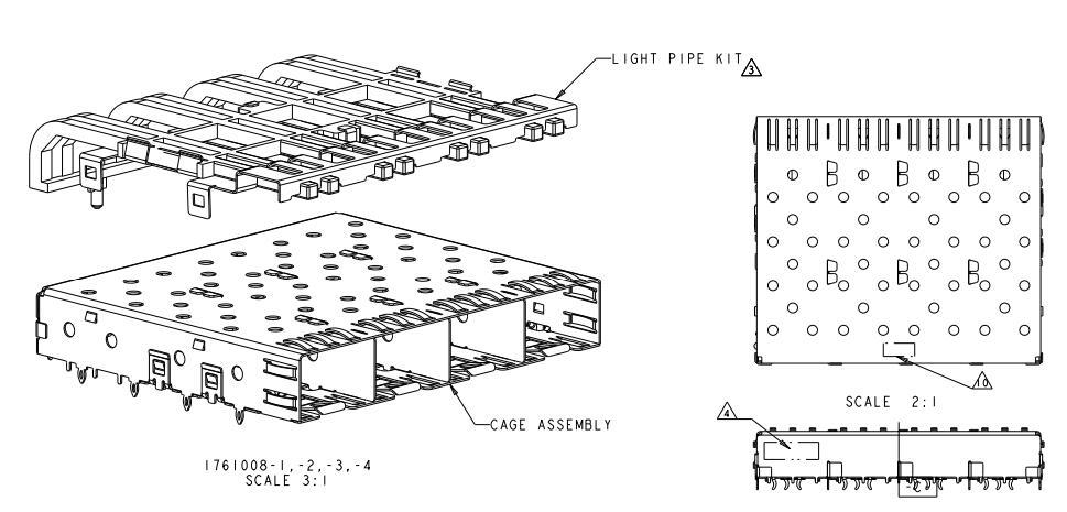 1761008-3 Position SFP Cage Ganged 1 x 4 Port Connector Dual Square With Lightpipe