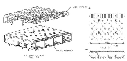 1761008-3 Position SFP Cage Ganged 1 x 4 Port Connector Dual Square With Lightpipe