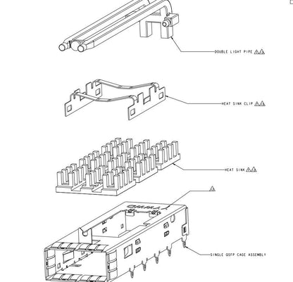 TE 1888971-2 QSFP+ Cage with Heat Sink Connector EMI Springs Included Lightpipe