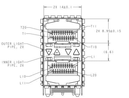 2007492-8 SFP+ Cage Assembly 2x1 Port With Integrated Connector External Springs 16 Gbs