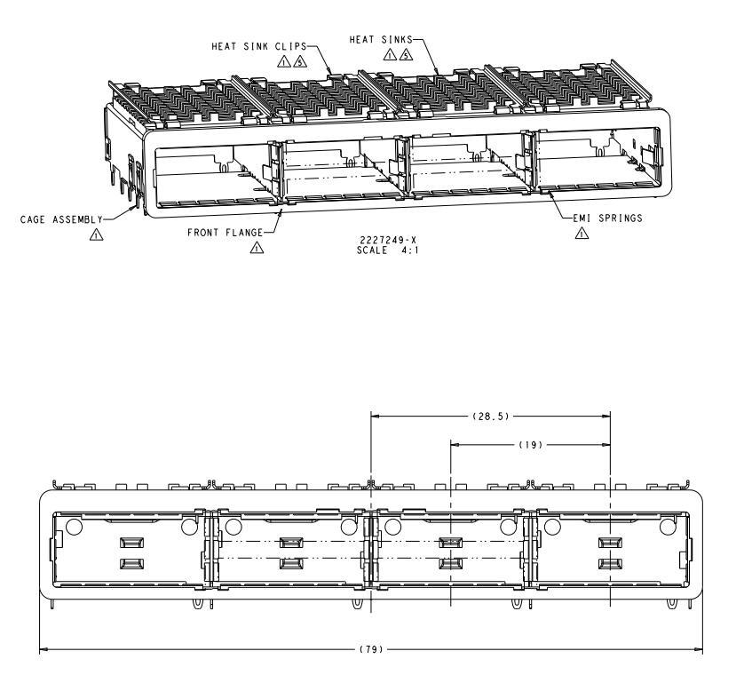 2227249-3 ZQSFP+ Cage Assembly 1x4 Port With Heat Sink 28 Gb/s Through Hole
