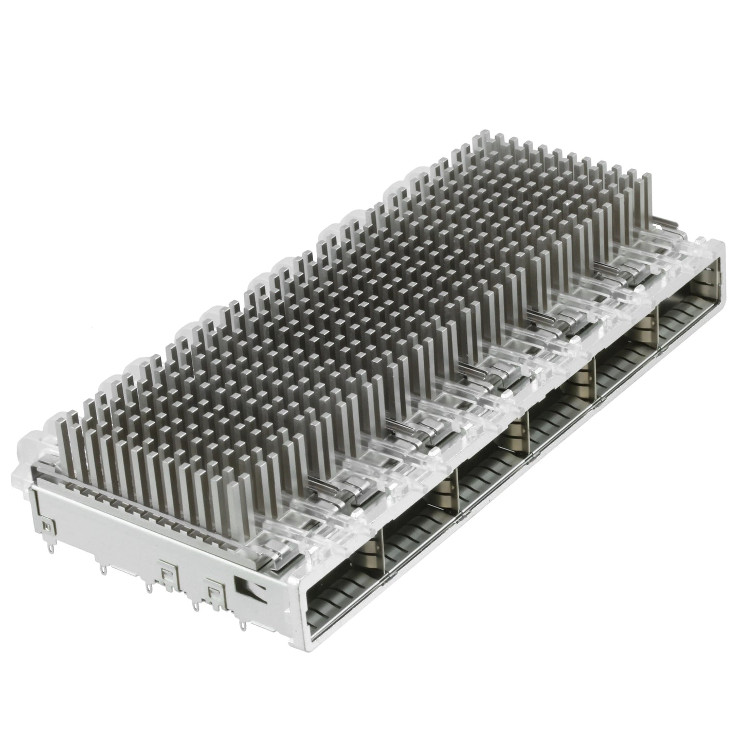 TE 2143307-3 QSFP Cage 1x6 with Heat Sink Connector Press-Fit Through Hole Included Lightpipe