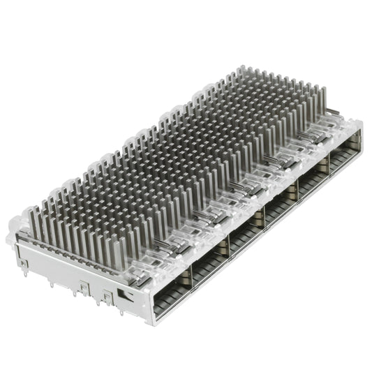 TE 2143307-3 QSFP Cage 1x6 with Heat Sink Connector Press-Fit Through Hole Included Lightpipe