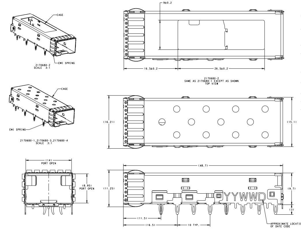 2170680-1 SFP+ Cage 16 Gbs Through Hole Right Angle