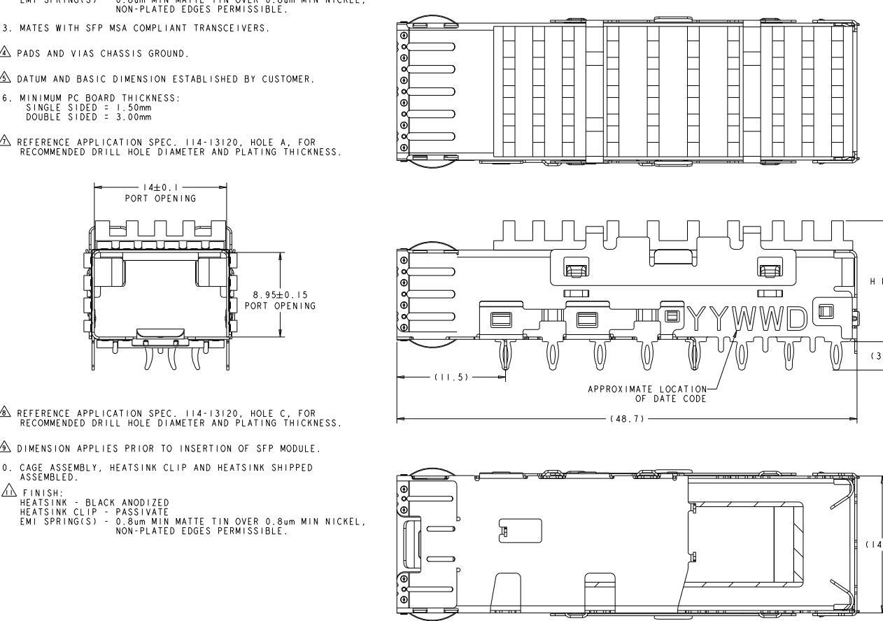 2291634-1 TE SFP+ Cage With Heat Sink 16 Gbs Press-Fit Through Hole