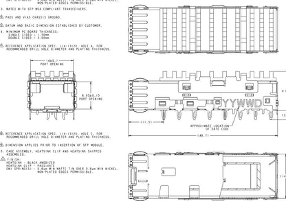 2291634-1 TE SFP+ Cage With Heat Sink 16 Gbs Press-Fit Through Hole