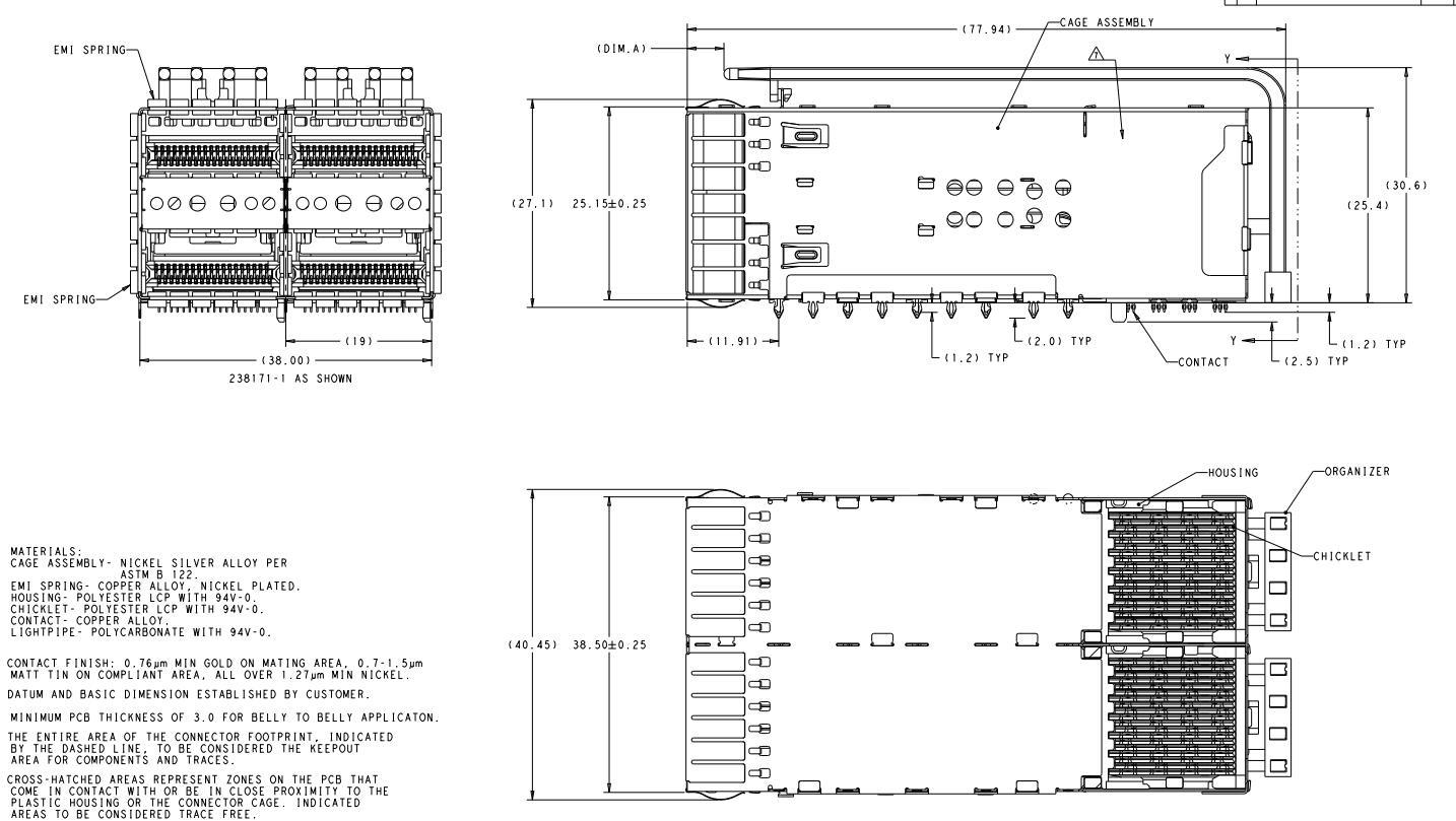 TE 1-2308171-1 ZQSFP+ Cage Assembly With Integrated Connector 2 x 2 Port Included Lightpipe
