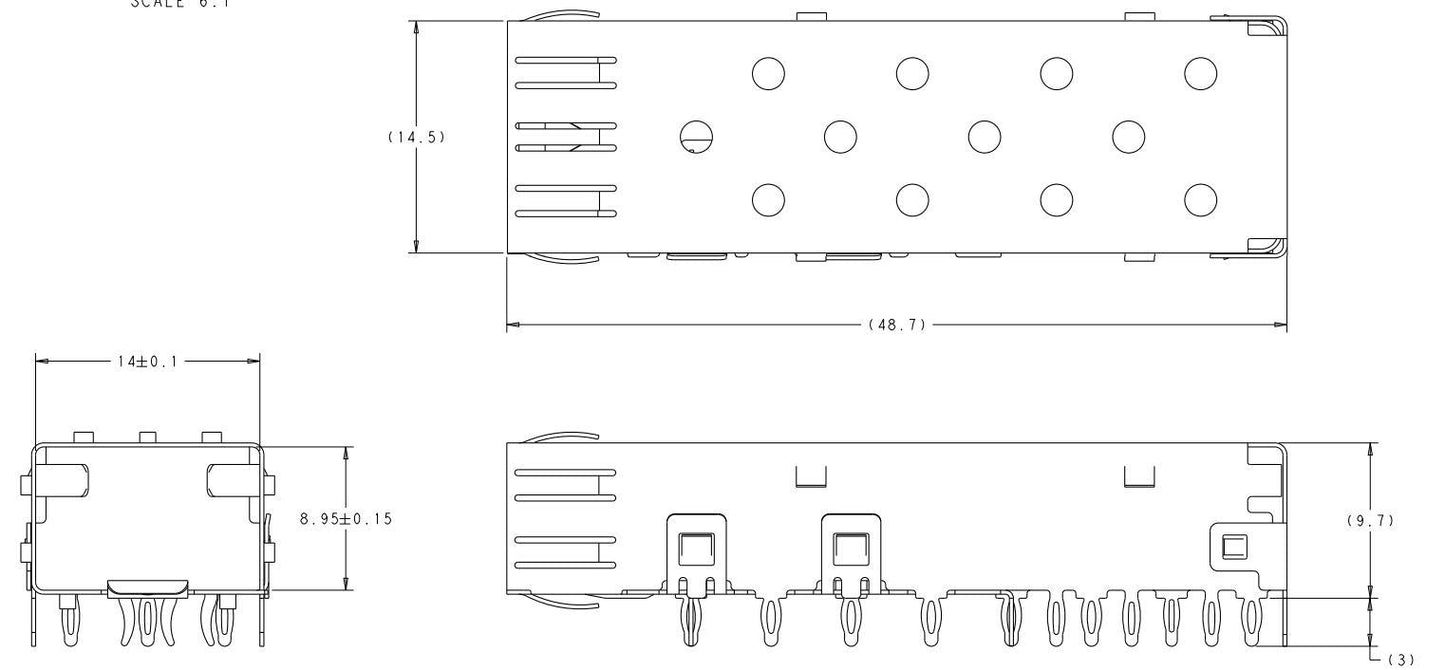 2227317-1 SFP Cage 1 Port 4GB/S Through Hole Press-Fit Mount Without Light Pipe