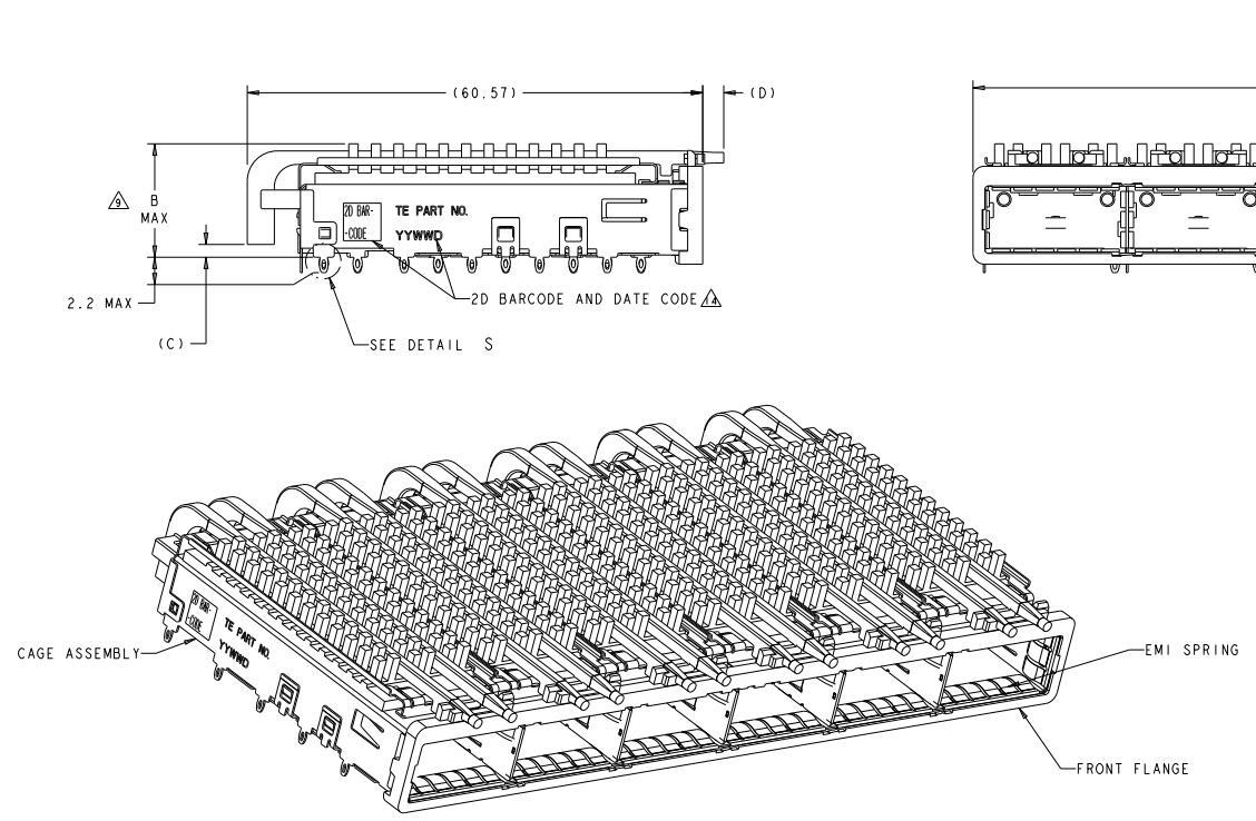 TE 2143307-3 QSFP Cage 1x6 with Heat Sink Connector Press-Fit Through Hole Included Lightpipe