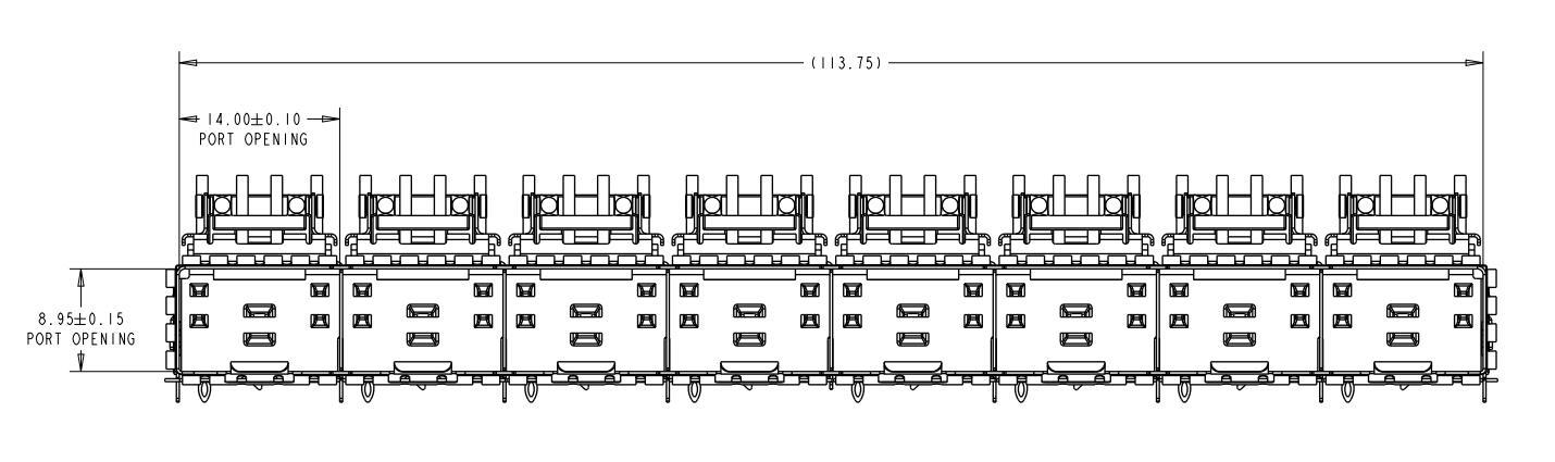 2294408-2 TE zSFP+ Cage Ganged (1 x 8) Connector Press-Fit 32 Gb/s EMI Springs