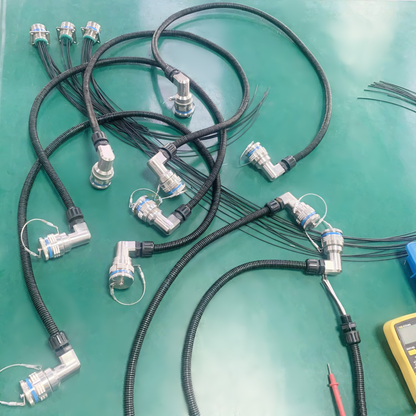 D38999 6Cores single mode fiber cable Bent ends Plug and Socket J599/26KE06B1N -J599/26KE06B1N fiber optic cable Assembly