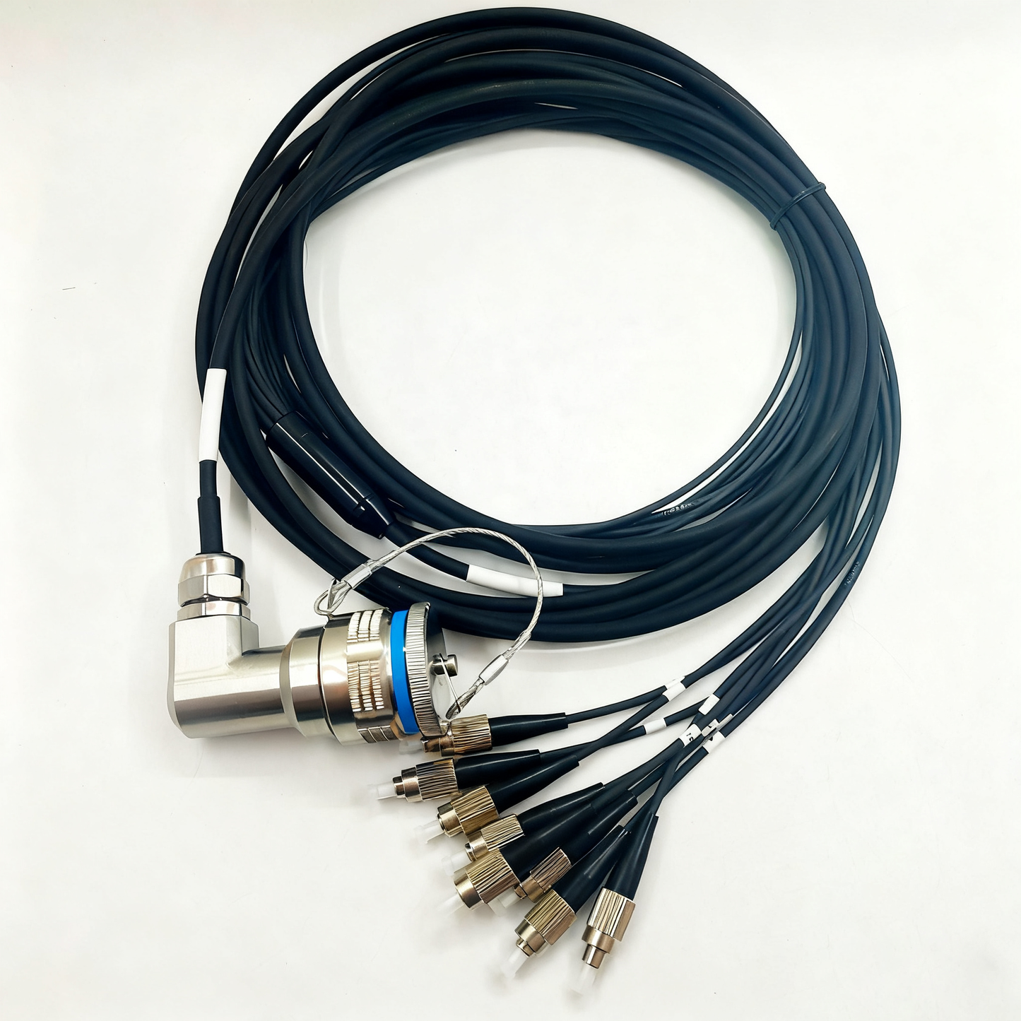 D38999 8Cores Single Mode Fiber Cable Bent Ends Plug and Socket J599/26KE08B1N -8FC Fiber Optic Cable Assembly