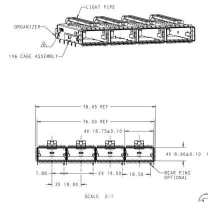 2170746-2 TE QSFP28 Cage Ganged (1 x 4) Connector Included Lightpipe