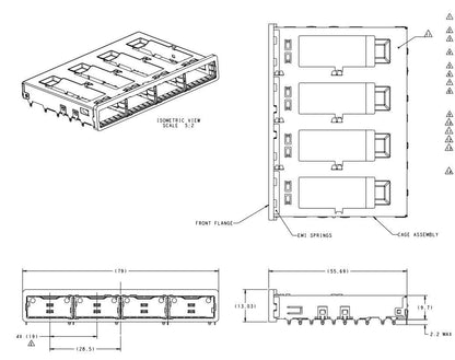 TE 2227250-1 QSFP28 Cage Ganged (1 x 4) Connector Press-Fit Through Hole