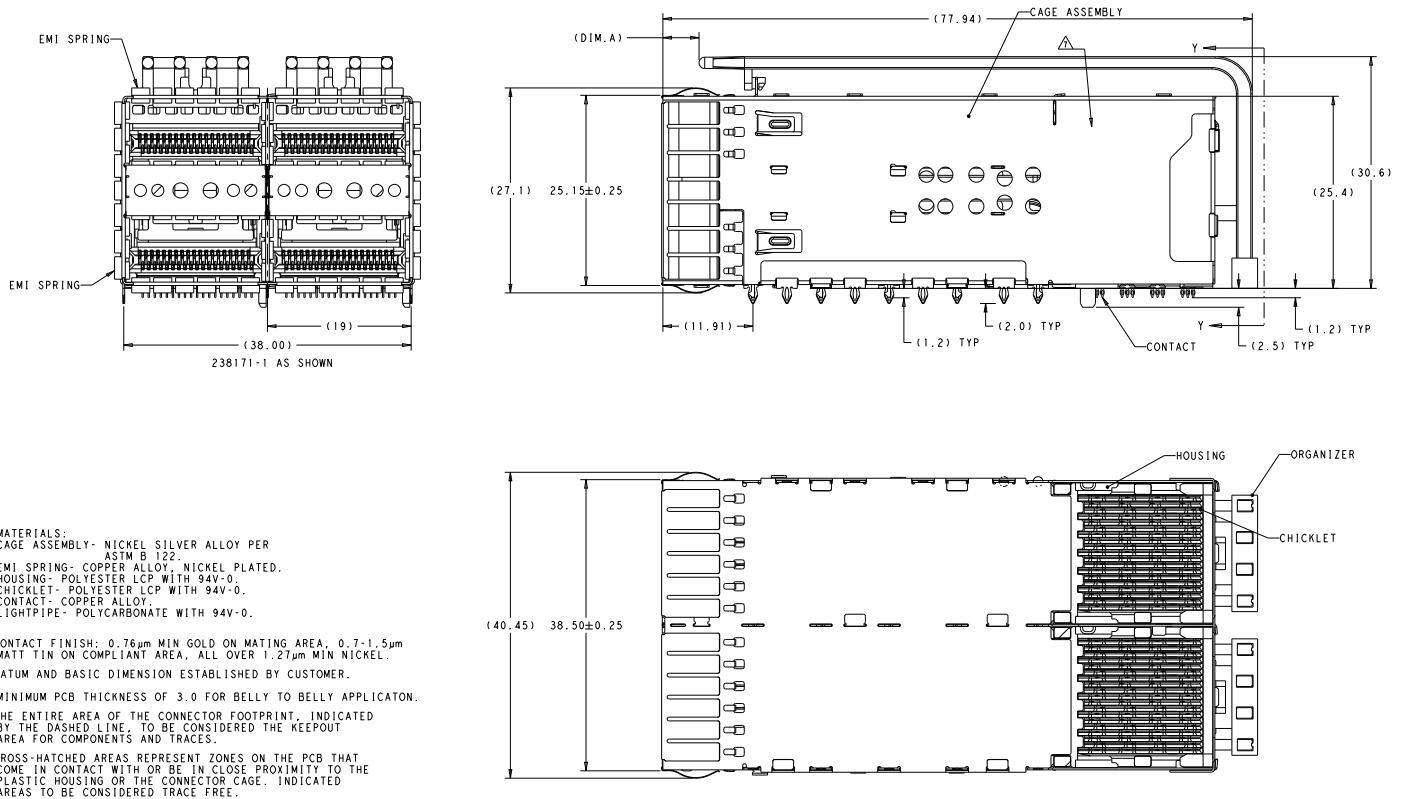2308171-5 ZQSFP+ Cage Assembly 2 x 2 Port With Integrated Connector Included Lightpipe