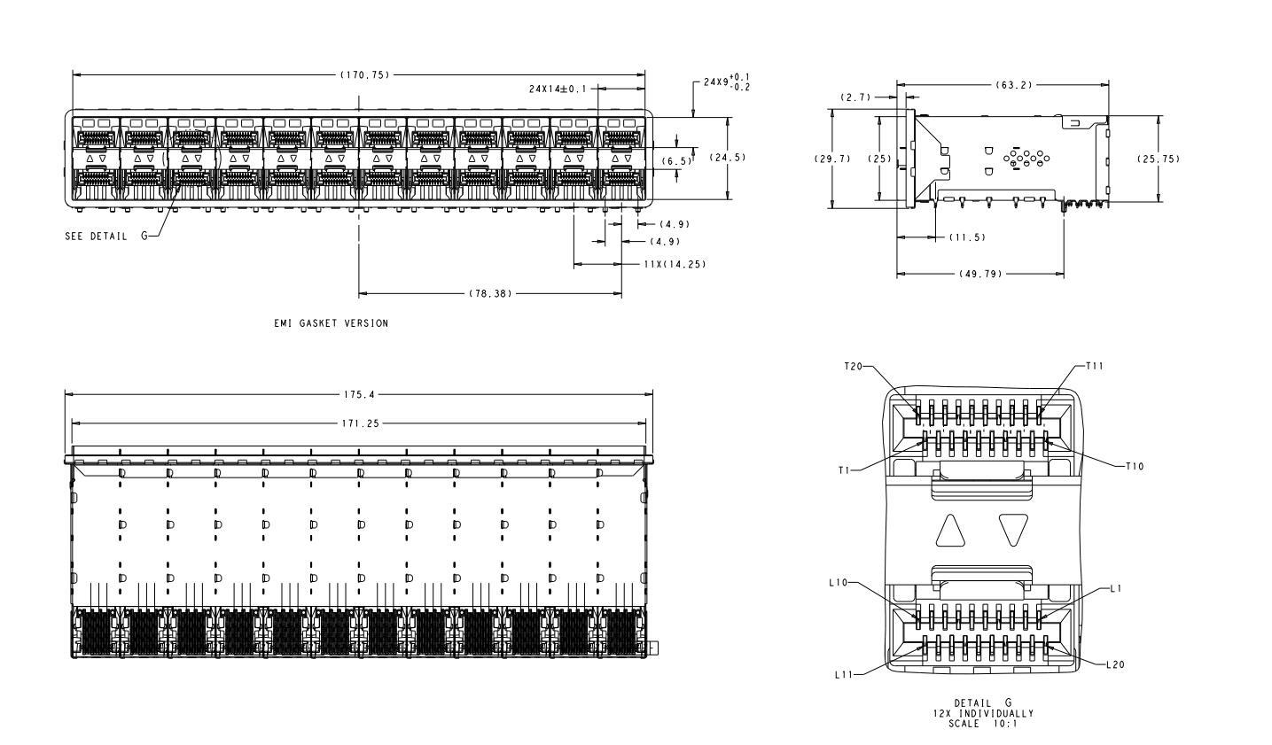 TE 2349201-7 zSFP+ Cage Assembly 2x12 Port With Integrated Connector EMI Springs