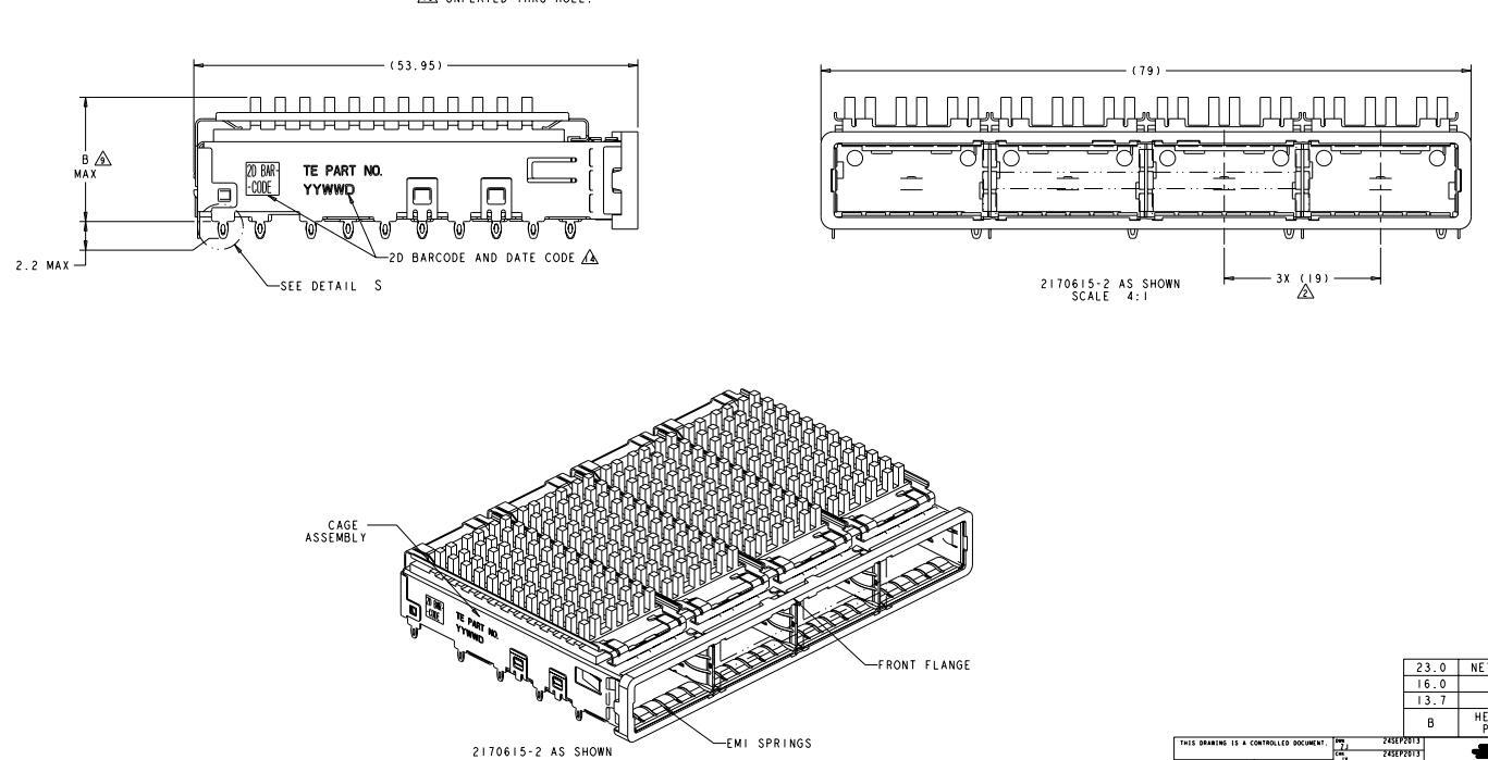TE 2170615-3 QSFP Cage Ganged (1 x 4) with Heat Sink Connector Press-Fit Through Hole