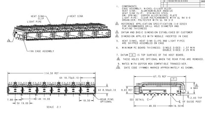 2-2170708-4 ZQSFP+ 1x6 Cage with Heat Sink Connector Included Lightpipe 28 Gb/s EMI Springs