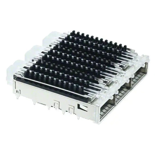 TE 2057042-9 QSFP+ Cage Ganged (1 x 3) with Heat Sink Connector 14 Gb/s Included Lightpipe