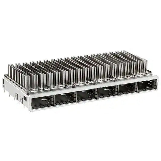 TE 2143331-3 QSFP+ Cage Ganged (1 x 6) with Heat Sink Connector Press-Fit Included Lightpipe