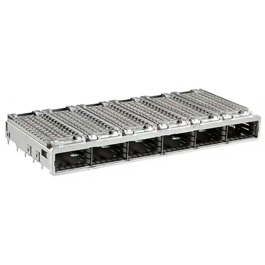 TE 2143331-1 QSFP+ Cage Ganged (1 x 6) with Heat Sink Connector Press-Fit Included Lightpipe 14 Gb/s
