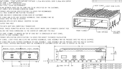 TE 2227103-3 ZQSFP+ 1x2 Cage With Heat Sink Connector Press-Fit Through Hole 28 Gb/s