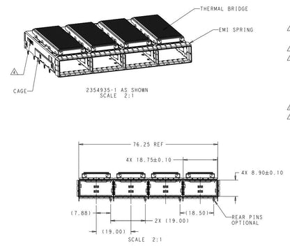 2354935-1 TE QSFP28 Cage Assembly 1 x 4 Port With Heat Sink