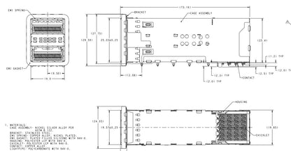 TE 2198373-2 ZQSFP+ Cage Assembly With Integrated Connector 2x1 Port Included Lightpipe