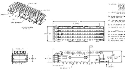 TE 2170705-6 ZQSFP+ Cage with Heat Sink Connector Internal/External EMI Springs Included Lightpipe