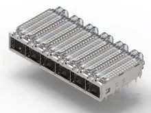 TE 2143307-1 QSFP Cage Ganged (1 x 6) with Heat Sink Connector Press-Fit Through Hole Included Lightpipe