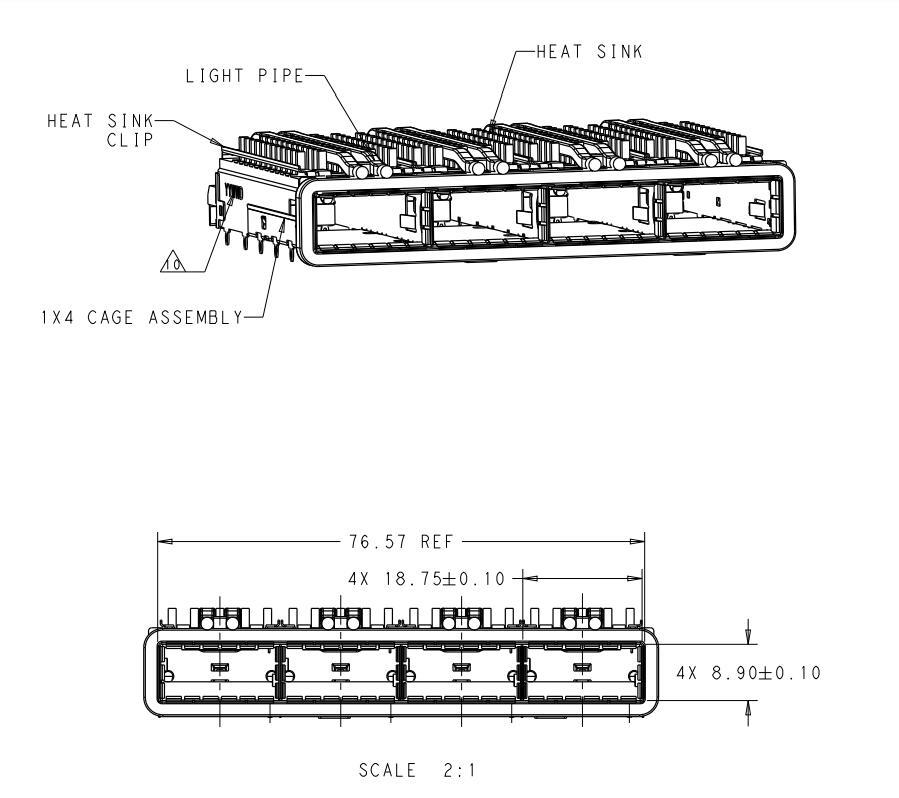 2170805-5 TE QSFP28 Cage Ganged (1 x 2) Connector 28 Gb/s