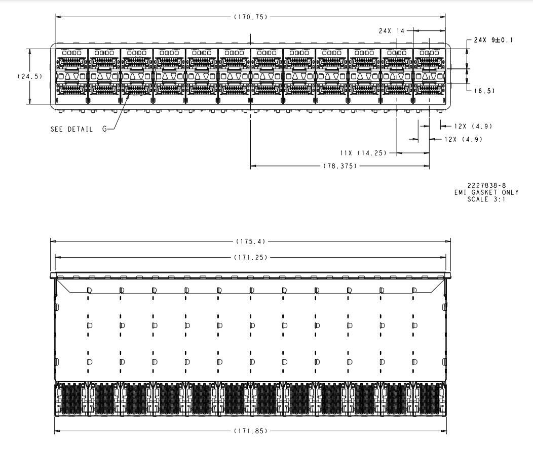 TE 2227838-7 zSFP+ Receptacle with Cage Ganged (2x12) Connector Press-Fit
