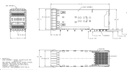 TE 2227666-3 ZQSFP+ Receptacle With Cage Ganged (2x1) Connector Included Lightpipe