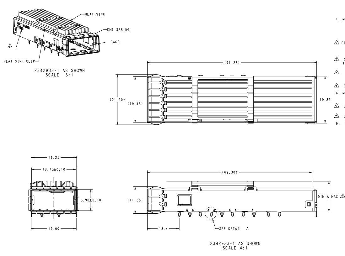 TE 2342933-3 QSFP-DD Cage With Heat Sink Connector Press-Fit Through Hole