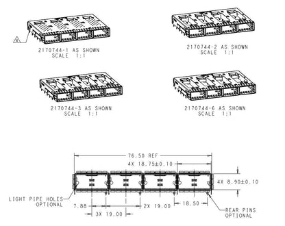 2170744-1 TE QSFP28 Cage Ganged (1 x 4) Connector Press-Fit Through Hole