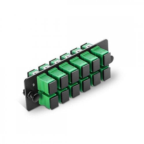 Fiber Adapter Panel with 12 SC APC Simplex OS2 Singlemode Adapters (Green), Zirconia Ceramic