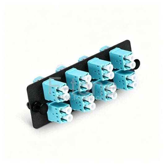 Fiber Adapter Panel with 8 LC Duplex OM3/OM4 Multimode Adapters (Aqua), Zirconia Ceramic