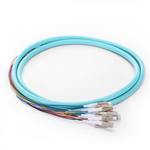 1.5M 12 Fibers LC/UPC OM4 MultiMode Bunch Fiber Optic Pigtail  0.9mm PVC Jacket