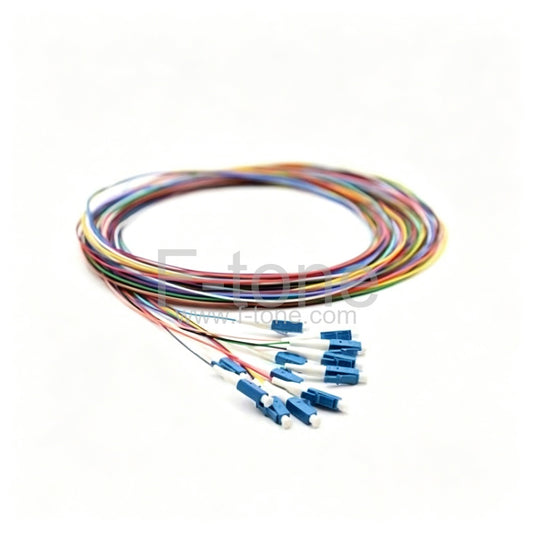 2M 12 Fibers LC/APC SingleMode ColorCoded Fiber Optic Pigtail, Unjacketed