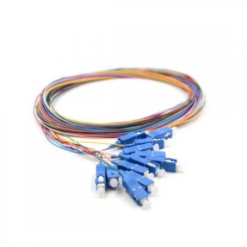 1M 12 Fibers SC/APC SingleMode ColorCoded Fiber Optic Pigtail, Unjacketed