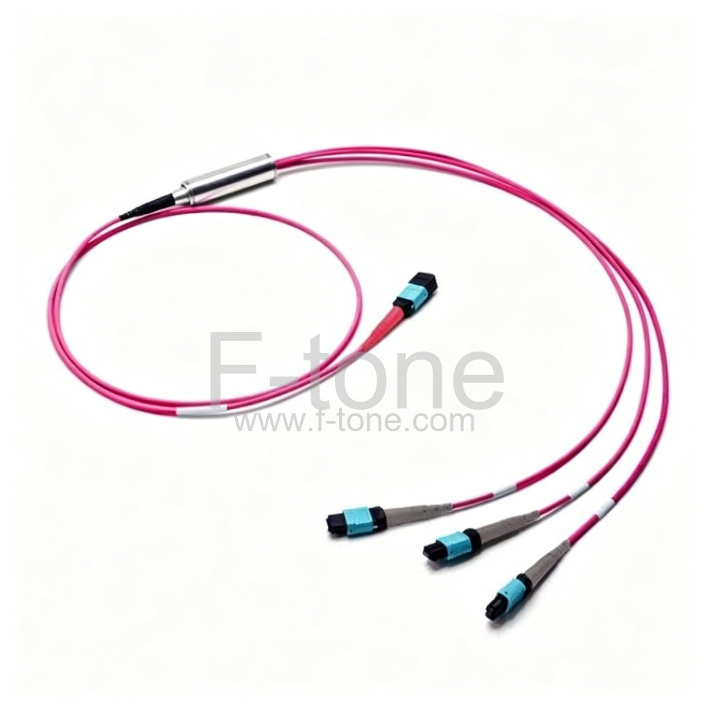 1M MTP Female to 3x MTP Female 24 Fibers OS2 9/125 Single Mode Conversion Cable, Polarity B, LSZH Bunch